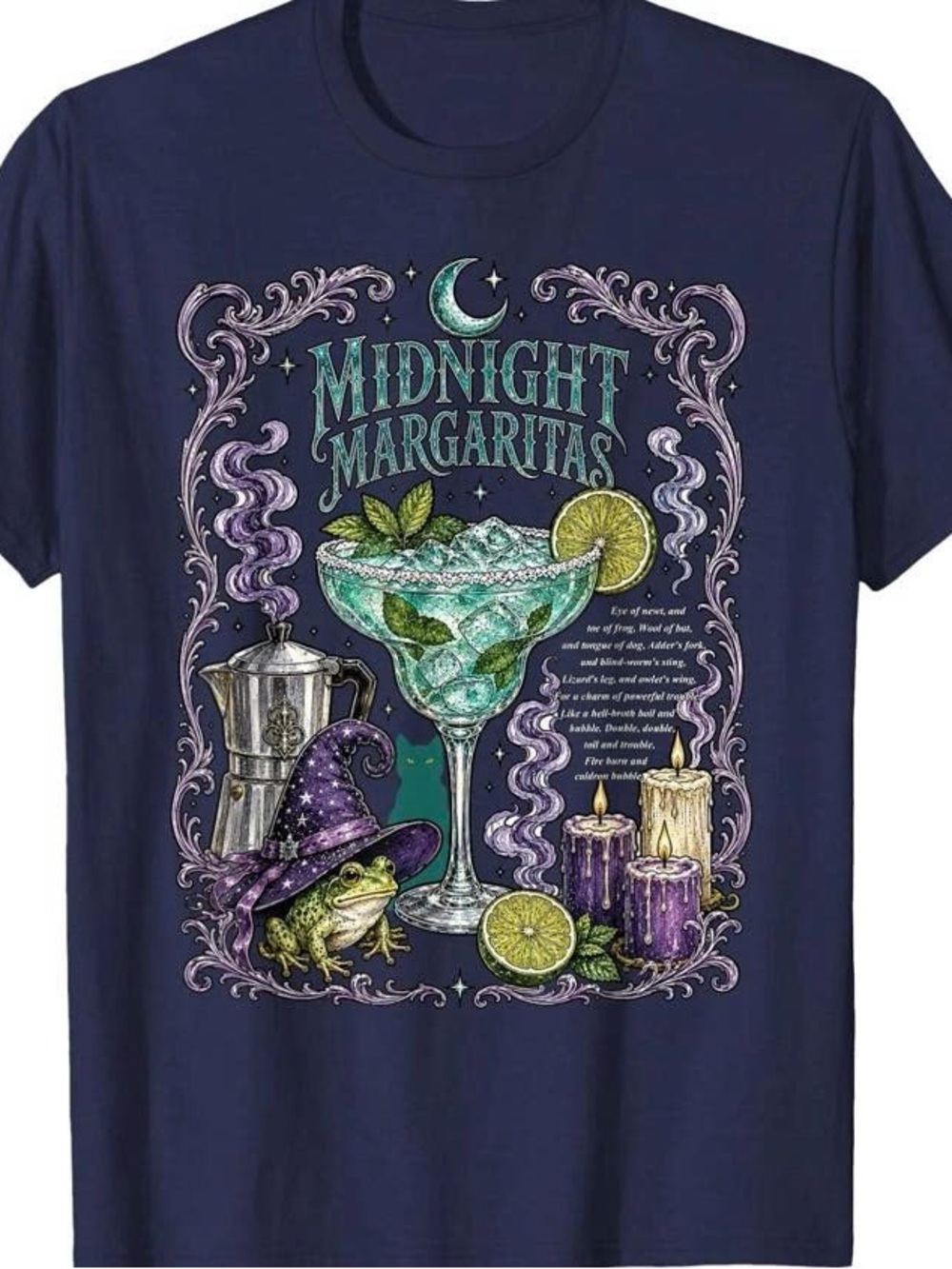 Navy 'Midnight Margaritas' Graphic Tee with Green & Purple Accents